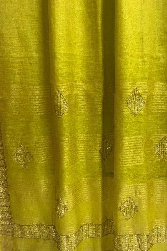 Elegant Bhagalpur Linen Saree with Sequins & Cut Dana Work - Luxurion World
