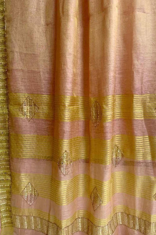Elegant Pink Linen Saree with Sequins & Cut Dana Work - Luxurion World