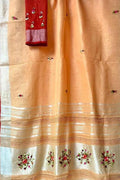 Orange And Red Pure Linen French Knot Embroidered Saree - Luxurion World