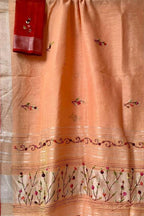 Orange And Red Pure Linen French Knot Embroidered Saree - Luxurion World