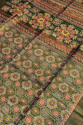 Green Block Printed Tussar Ghicha Saree - Luxurion World