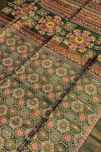 Green Block Printed Tussar Ghicha Saree - Luxurion World