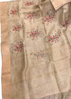 Pastel Pure Linen Silk Saree with Elegant Embroidery - Luxurion World