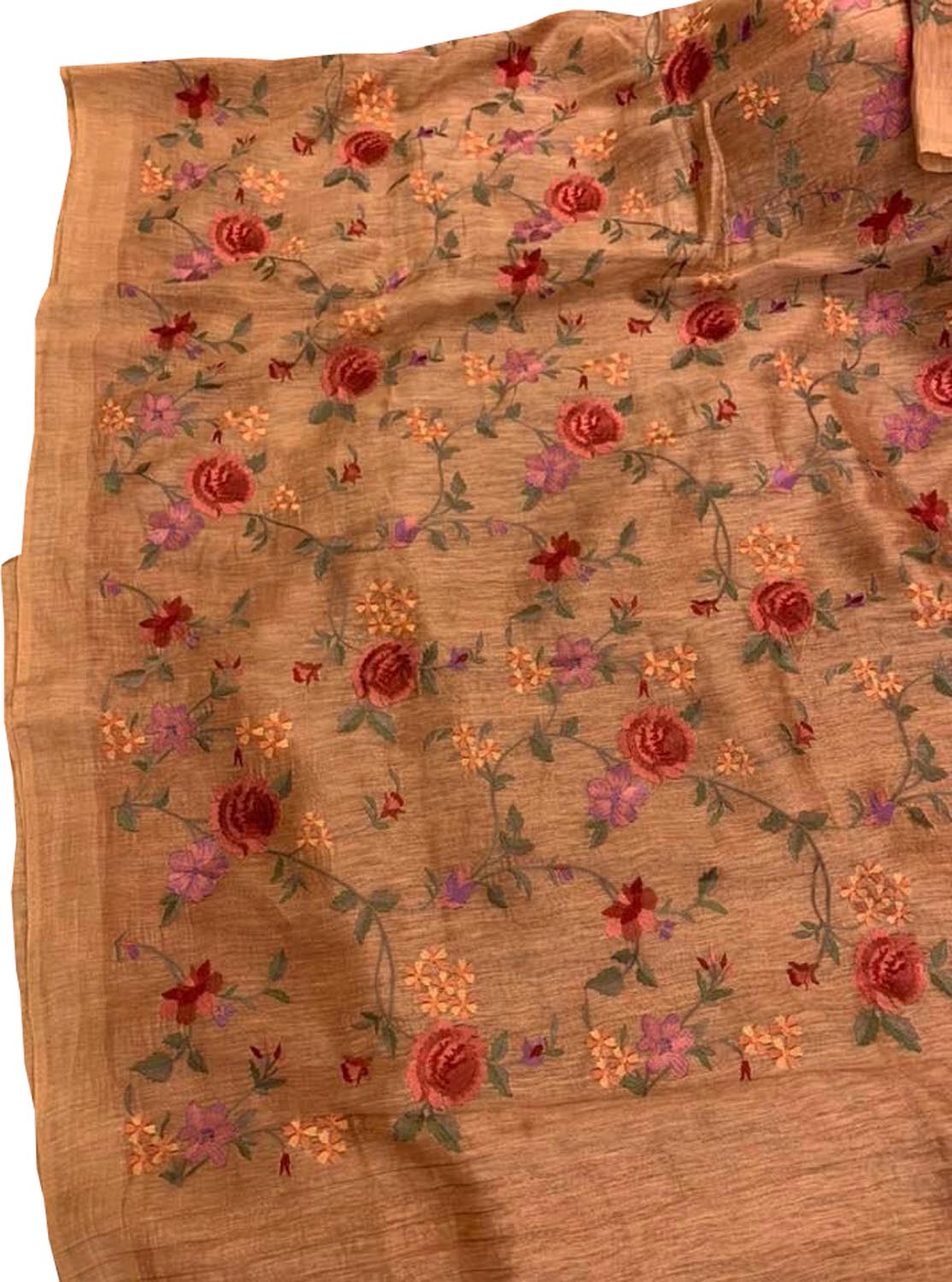 Orange Linen Silk Saree with Elegant Embroidery - Luxurion World