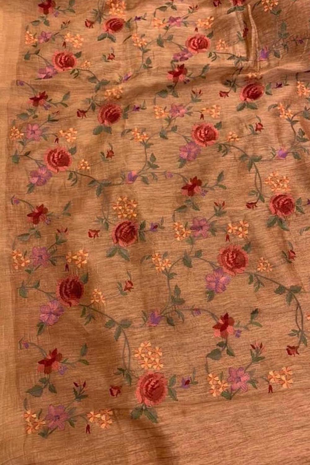 Orange Linen Silk Saree with Elegant Embroidery - Luxurion World