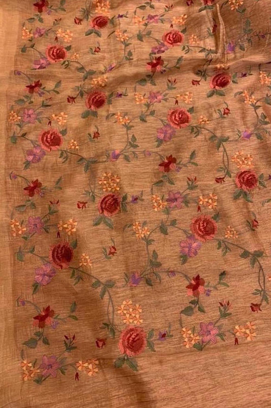 Orange Linen Silk Saree with Elegant Embroidery - Luxurion World