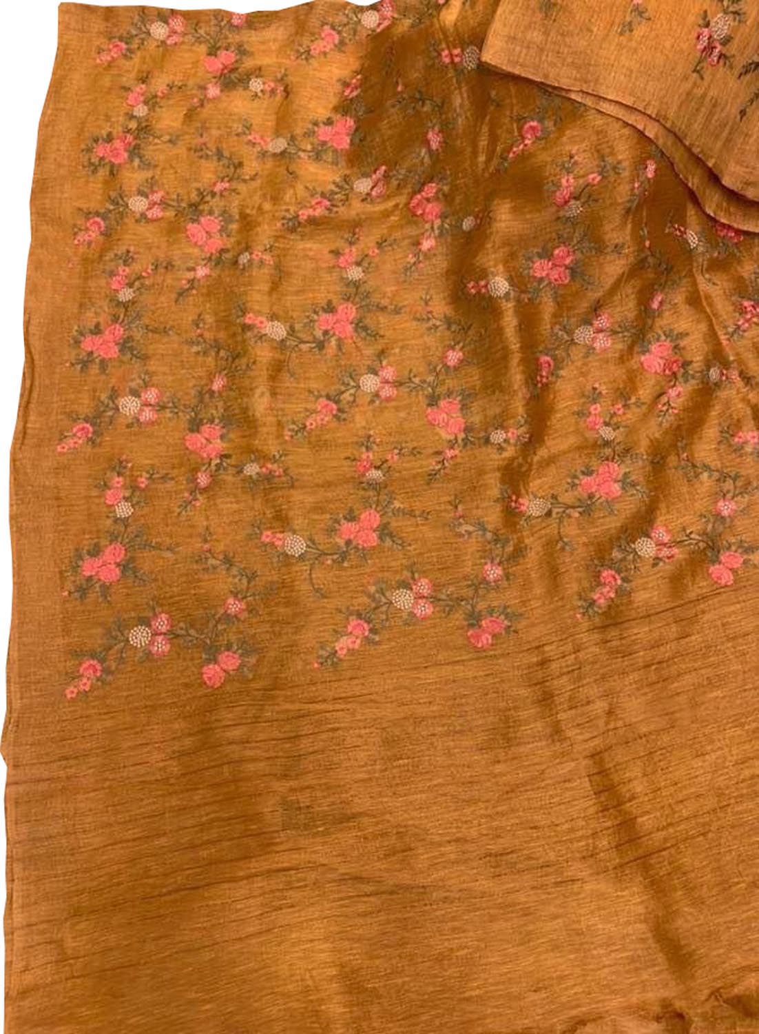 Orange Linen Silk Saree with Elegant Embroidery - Luxurion World