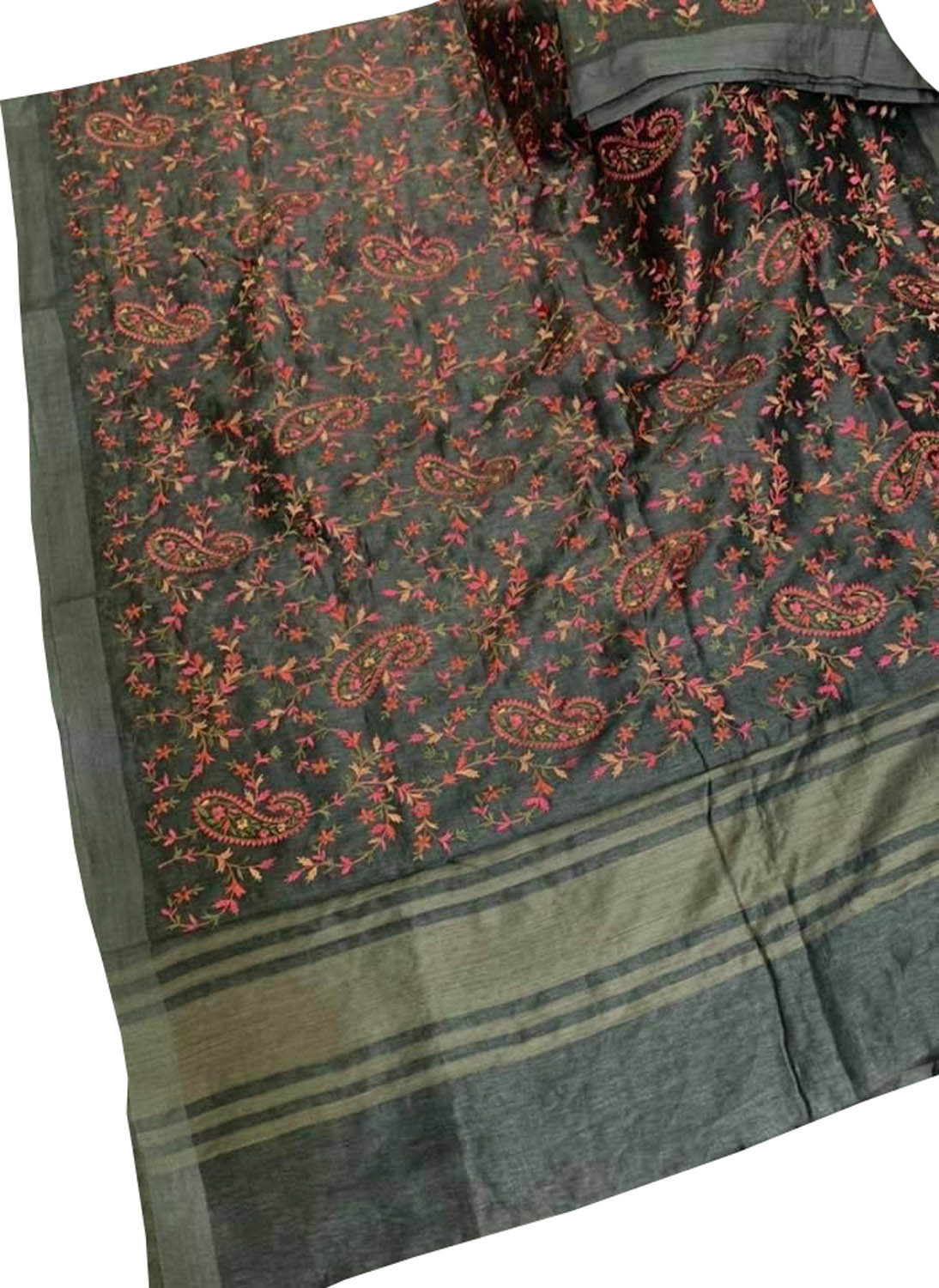 Elegant Black Linen Silk Saree with Embroidery - Luxurion World
