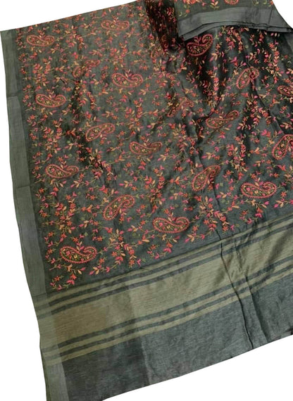 Elegant Black Linen Silk Saree with Embroidery - Luxurion World