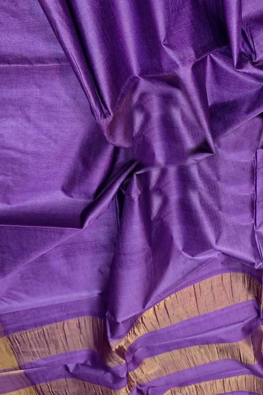 Exquisite Purple Bhagalpur Handloom Tussar Silk Saree - Luxurion World