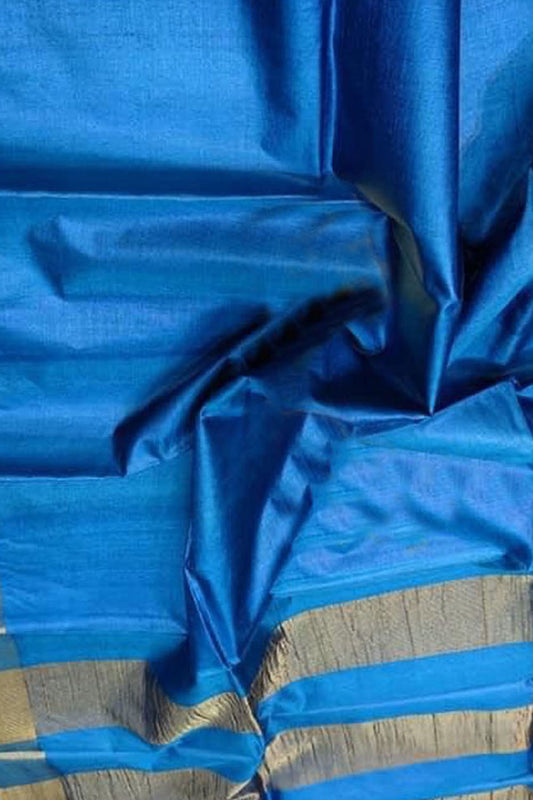 Exquisite Blue Bhagalpur Handloom Tussar Silk Saree - Luxurion World