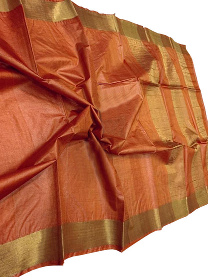 Exquisite Orange Bhagalpur Handloom Tussar Silk Saree - Luxurion World