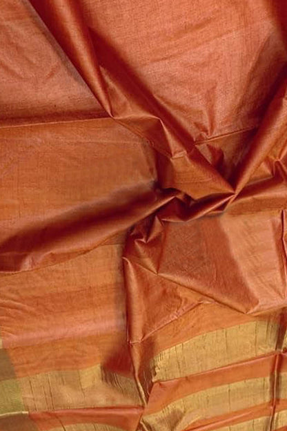 Exquisite Orange Bhagalpur Handloom Tussar Silk Saree - Luxurion World