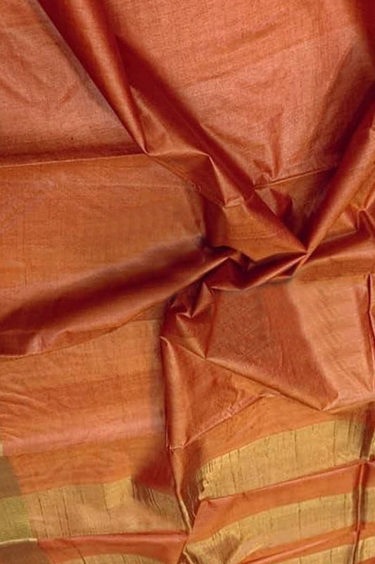 Exquisite Orange Bhagalpur Handloom Tussar Silk Saree - Luxurion World