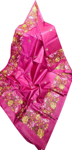 Pink Bhagalpur Pure Tussar Silk Embroidered Saree - Luxurion World