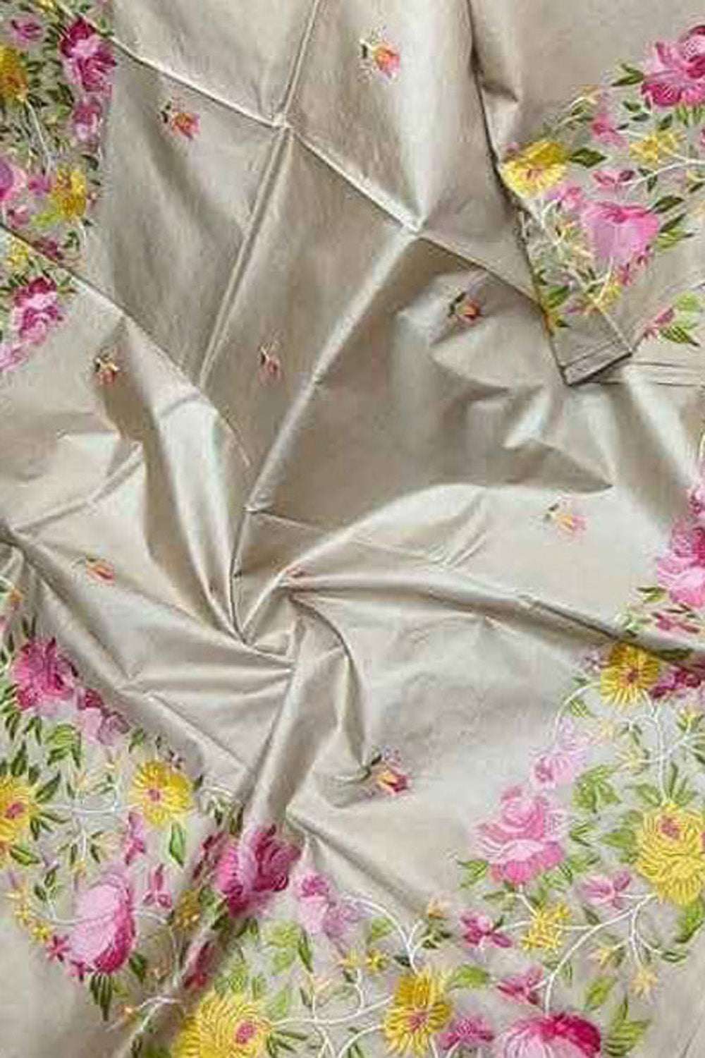 Pastel Bhagalpur Pure Tussar Silk Embroidered Saree - Luxurion World