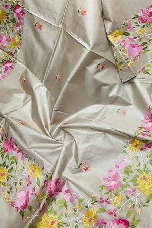 Pastel Bhagalpur Pure Tussar Silk Embroidered Saree