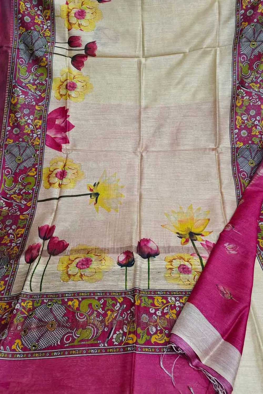 Exquisite Pastel Bhagalpur Pure Moonga Tussar Silk Digital Printed Saree - Luxurion World