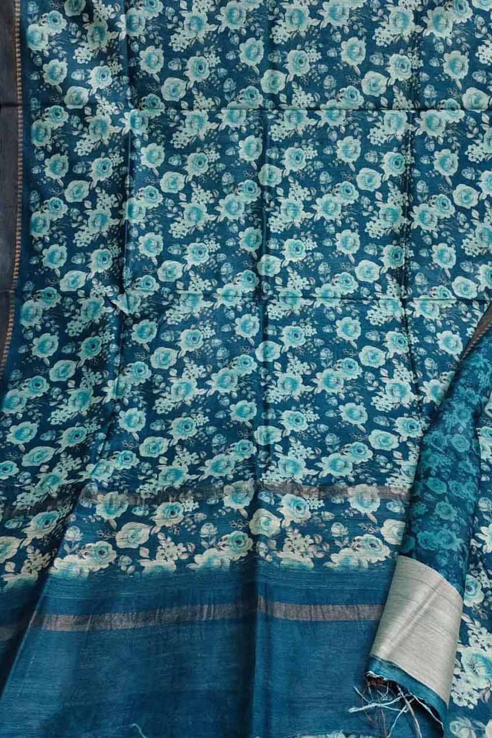 Elegant Blue Bhagalpur Pure Moonga Tussar Silk Digital Printed Saree - Luxurion World