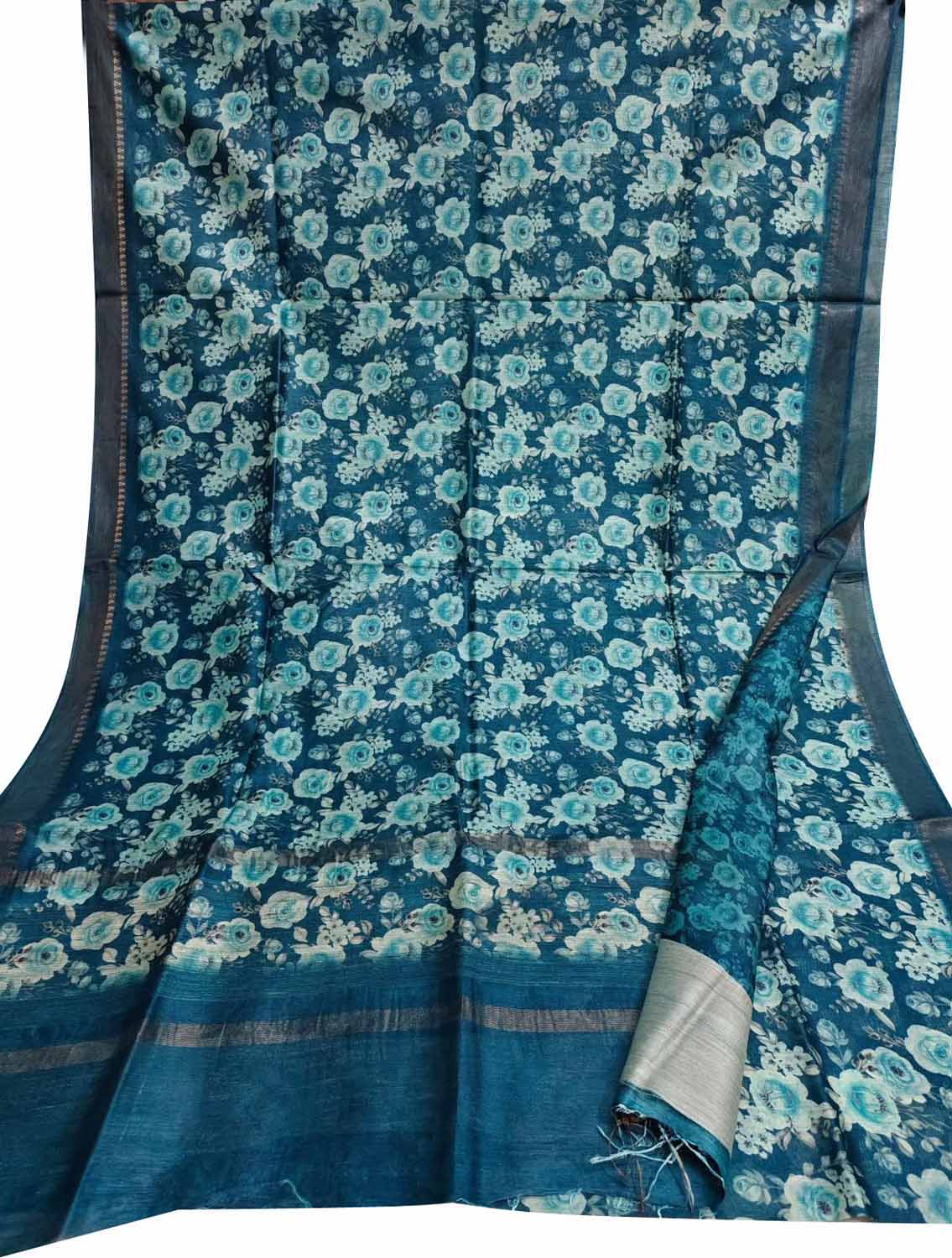 Elegant Blue Bhagalpur Pure Moonga Tussar Silk Digital Printed Saree - Luxurion World