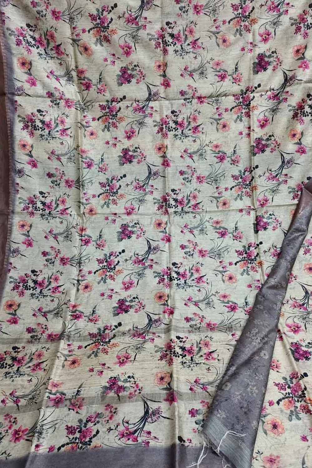 Elegant Pastel Bhagalpur Pure Moonga Tussar Silk Digital Printed Saree - Luxurion World