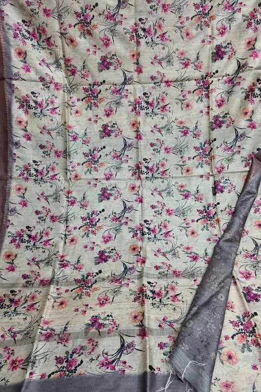 Pastel Bhagalpur Pure Moonga Tussar Silk Digital Printed Saree