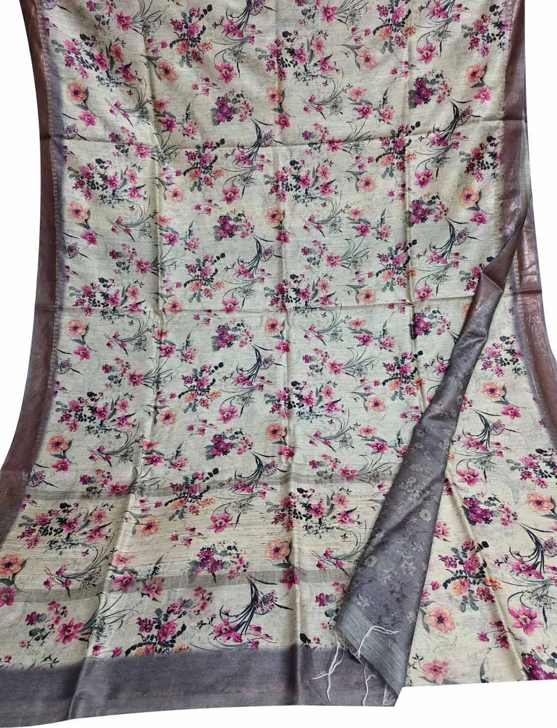 Elegant Pastel Bhagalpur Pure Moonga Tussar Silk Digital Printed Saree - Luxurion World