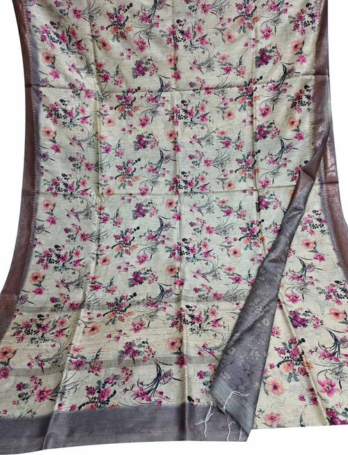 Elegant Pastel Bhagalpur Pure Moonga Tussar Silk Digital Printed Saree - Luxurion World