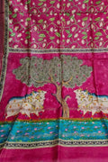 Stunning Pink Bhagalpur Pure Moonga Tussar Silk Digital Printed Saree - Luxurion World