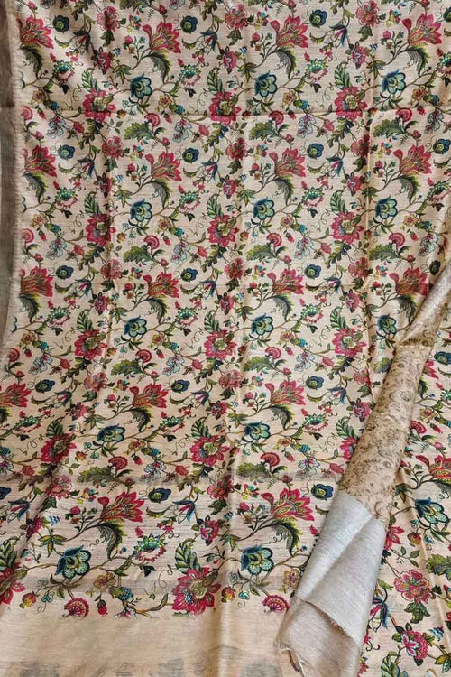 Elegant Pastel Bhagalpur Pure Moonga Tussar Silk Digital Printed Saree - Luxurion World