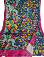 Elegant Black Bhagalpur Pure Moonga Tussar Silk Digital Printed Saree - Luxurion World