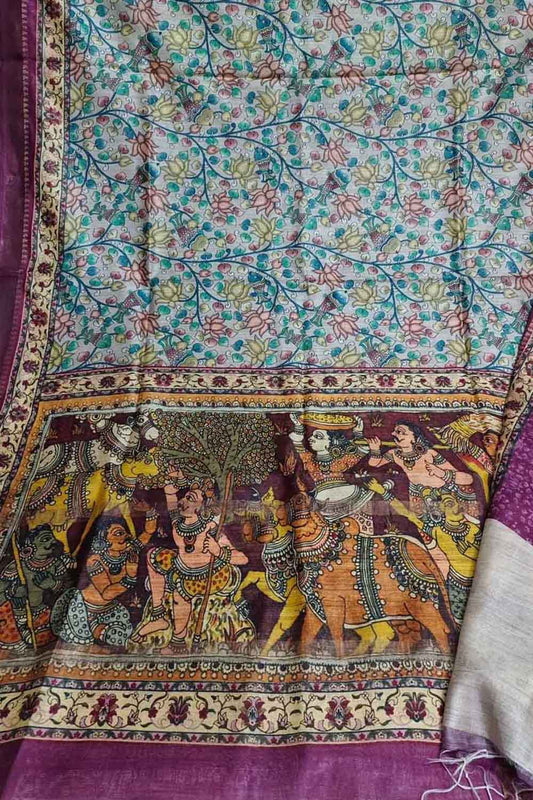 Multicolor Bhagalpur Pure Moonga Tussar Silk Digital Printed Saree