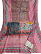 Elegant Pink Bhagalpur Pure Moonga Tussar Silk Digital Printed Saree - Luxurion World