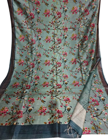 Elegant Blue Moonga Tussar Silk Saree