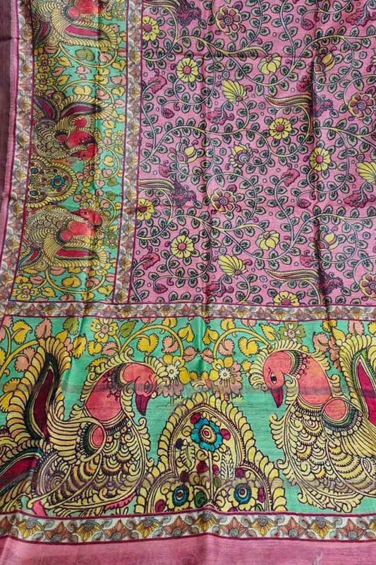 Pink Bhagalpur Pure Moonga Tussar Silk Digital Printed Saree