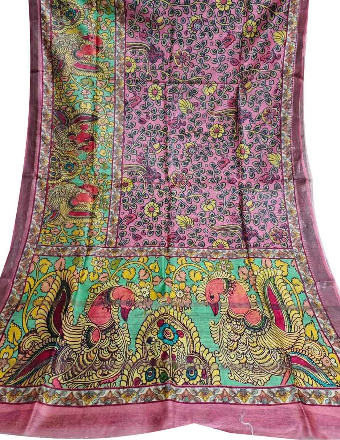 Pink Bhagalpur Pure Moonga Tussar Silk Digital Printed Saree - Luxurion World