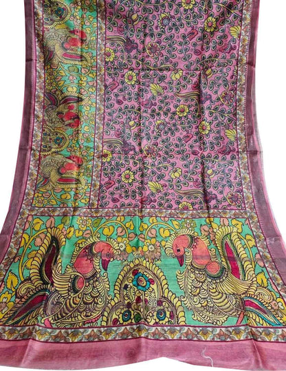 Pink Bhagalpur Pure Moonga Tussar Silk Digital Printed Saree