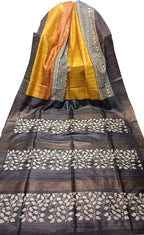 Yellow Bhagalpur Pure Ghicha Tussar Silk Block Printed Saree - Luxurion World