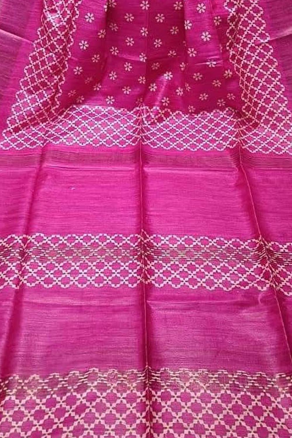Pink Bhagalpur Pure Ghicha Tussar Silk Block Printed Saree - Luxurion World