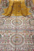 Yellow Bhagalpur Pure Ghicha Tussar Silk Block Printed Saree - Luxurion World