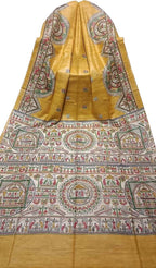 Yellow Bhagalpur Pure Ghicha Tussar Silk Block Printed Saree - Luxurion World