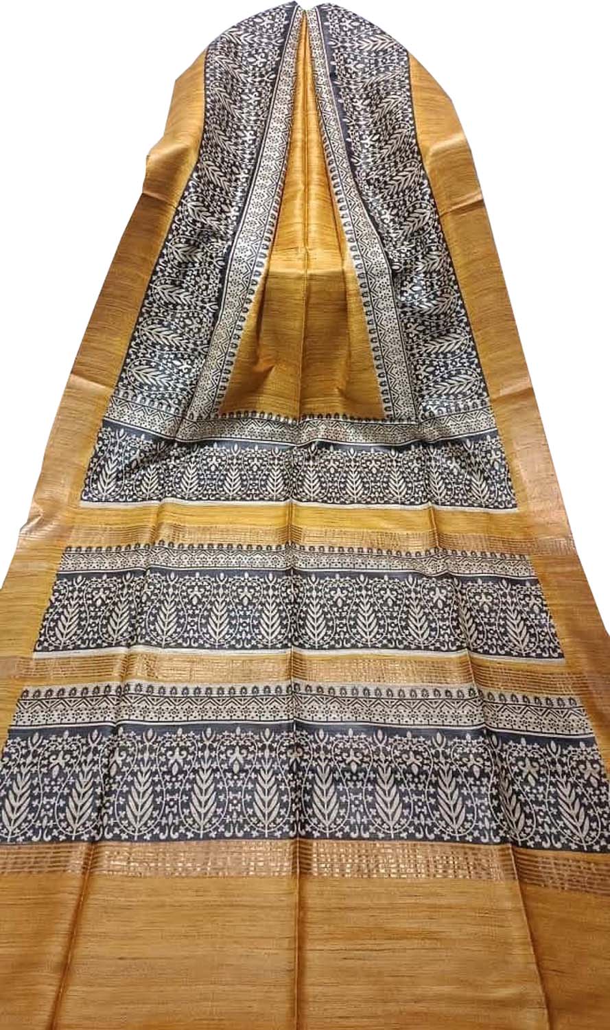 Yellow Bhagalpur Pure Ghicha Tussar Silk Block Printed Saree - Luxurion World