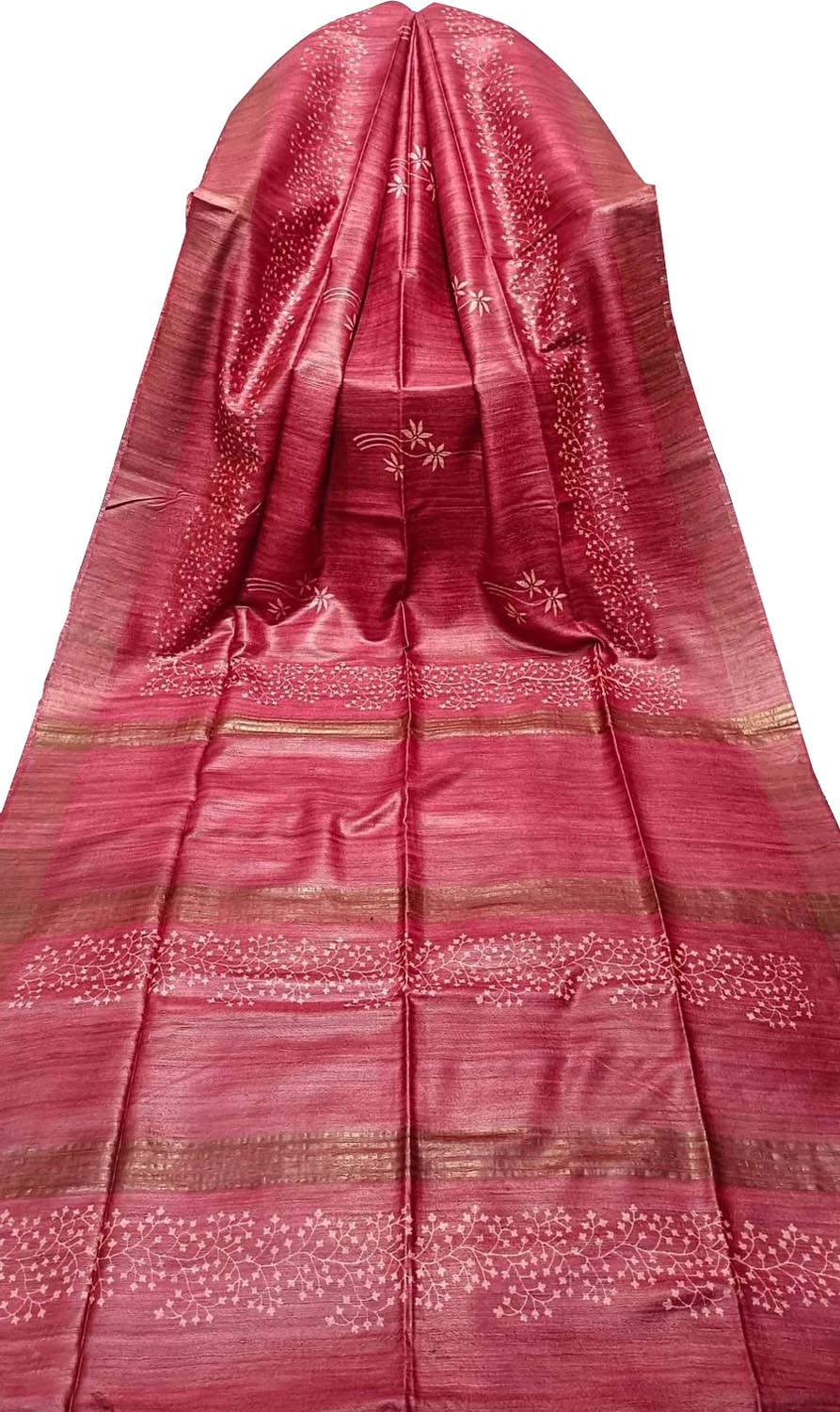 Pink Bhagalpur Pure Ghicha Tussar Silk Block Printed Saree - Luxurion World