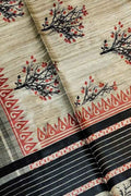 Pastel Bhagalpur Pure Ghicha Tussar Silk Block Printed Saree - Luxurion World