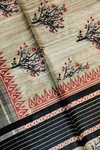Pastel Bhagalpur Pure Ghicha Tussar Silk Block Printed Saree - Luxurion World