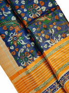 Blue Bhagalpur Pure Ghicha Tussar Silk Block Printed Saree - Luxurion World
