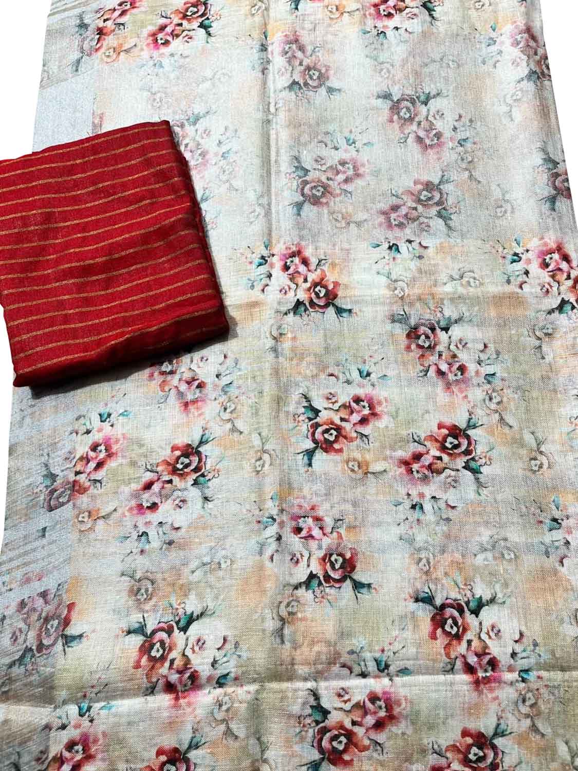 Multicolor Bhagalpur Pure Linen Digital Printed Saree - Luxurion World
