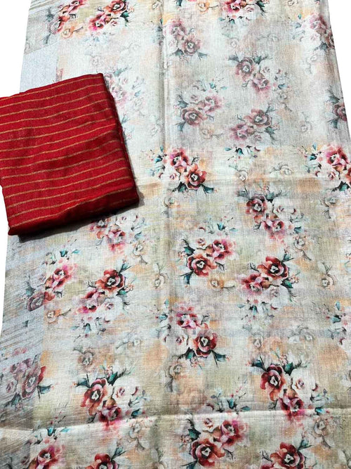 Multicolor Bhagalpur Pure Linen Digital Printed Saree - Luxurion World