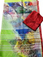 Multicolor Bhagalpur Pure Linen Digital Printed Saree - Luxurion World