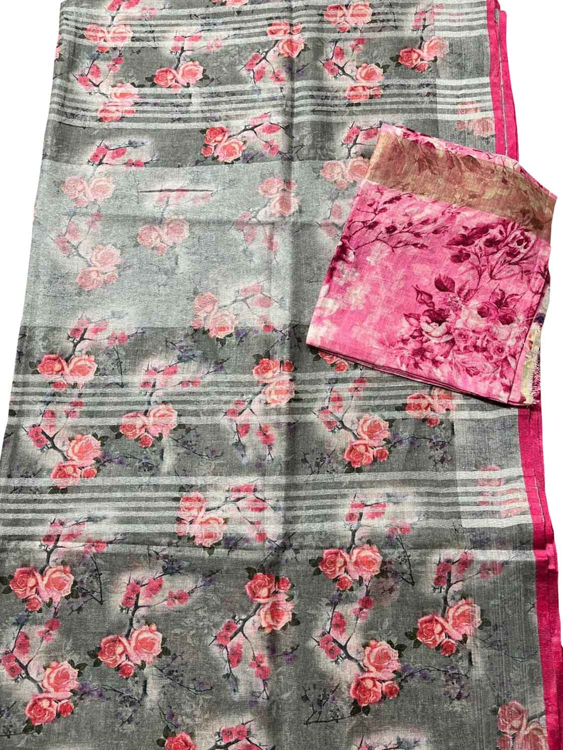 Multicolor Bhagalpur Pure Linen Digital Printed Saree - Luxurion World